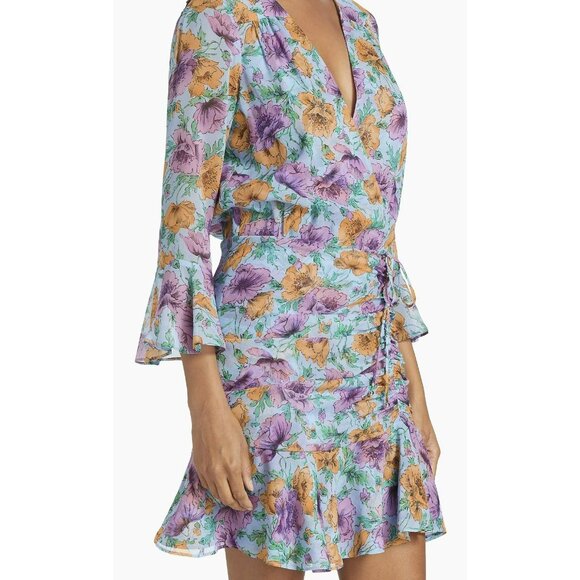 Veronica Beard $598 Silk Sean Floral Printed Ruched Mini Dress Sz 8 NEW - Picture 3 of 11